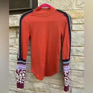 GUC - Switch it up Red Thermal Top with Contrast Crochet Sleeves - Size M